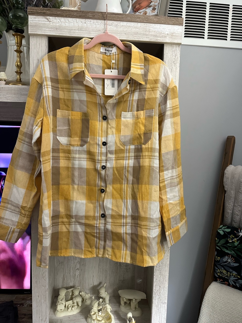Yellow Plaid Button-Down Shirt by